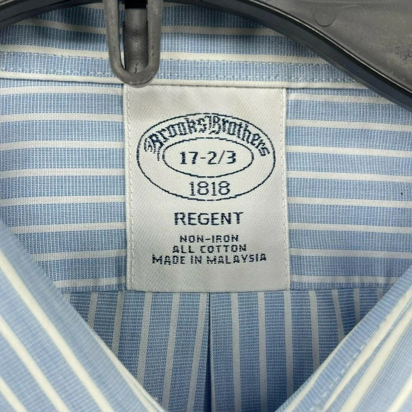 Brooks Brothers Button-Up Shirt Men's Sz 17 2/3 Blue Striped Non-Iron Collared - Picture 10 of 12